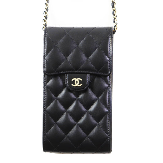 Chanel Shoulder Bag Ap2164 Main: Lamb Leather Black Matrasse Women Used Authentic