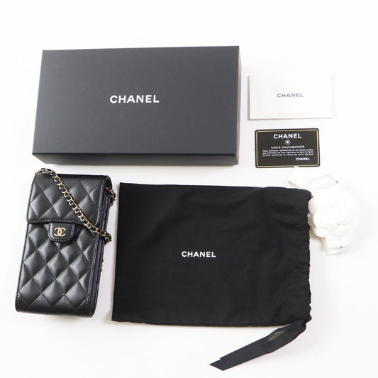 Chanel Shoulder Bag Ap2164 Main: Lamb Leather Black Matrasse Women Used Authentic