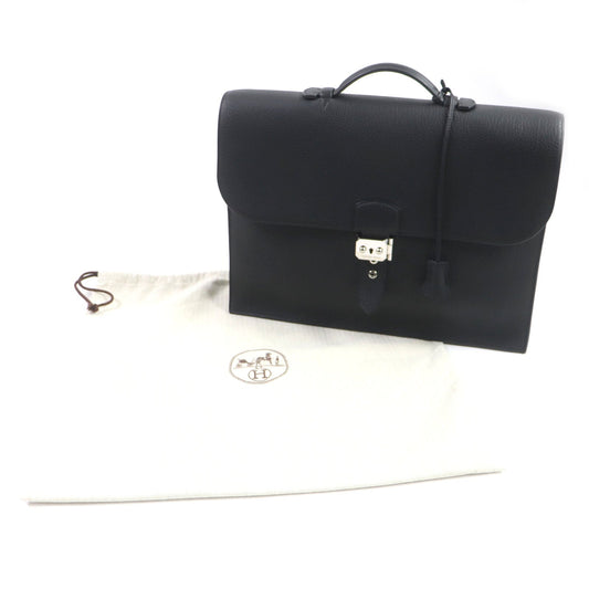 Hermes Briefcase Togo Black Sac Adepeche 38 Mens Used Authentic