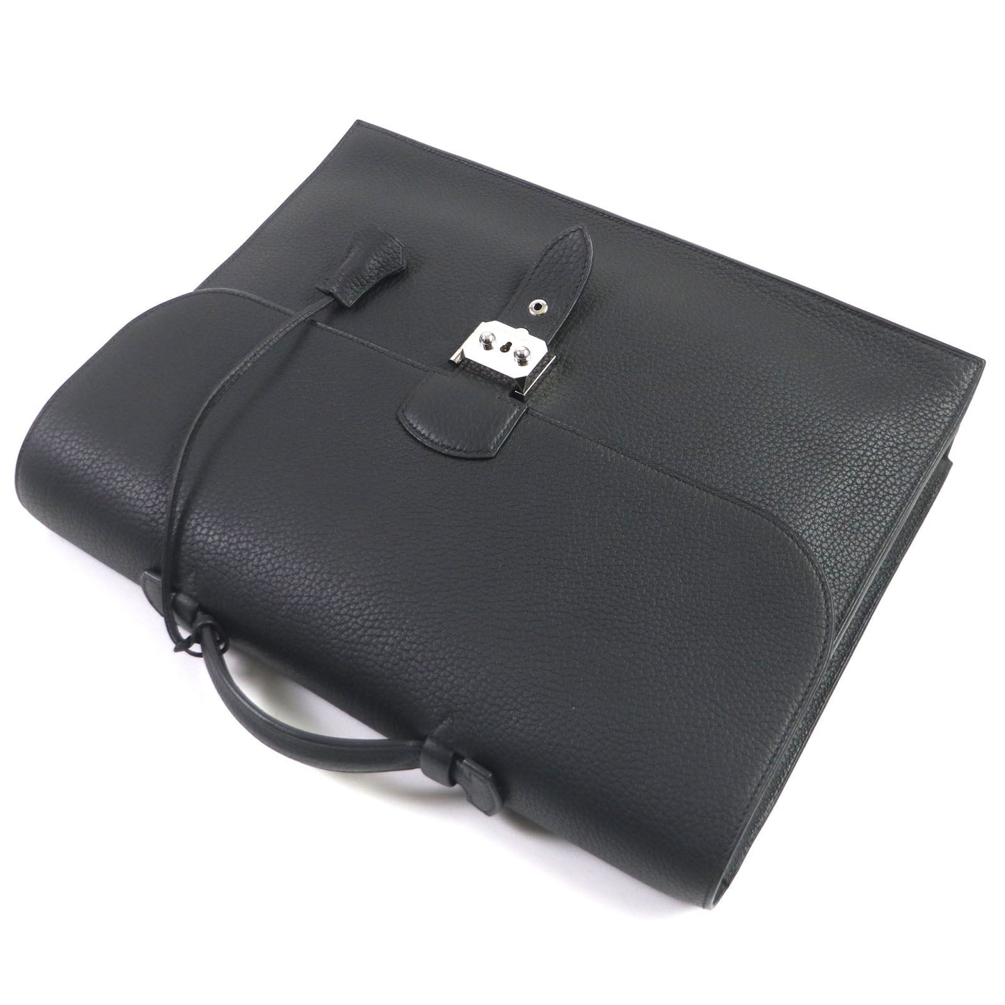 Hermes Briefcase Togo Black Sac Adepeche 38 Mens Used Authentic