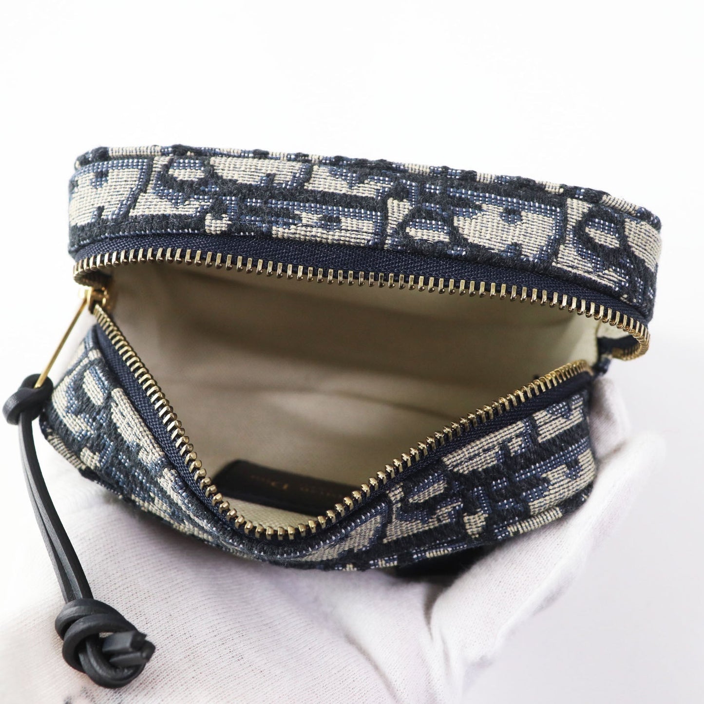 Christian Dior Waist Bag Main: Canvas, Part: Leather Navy Beige Oblique Women Used Authentic