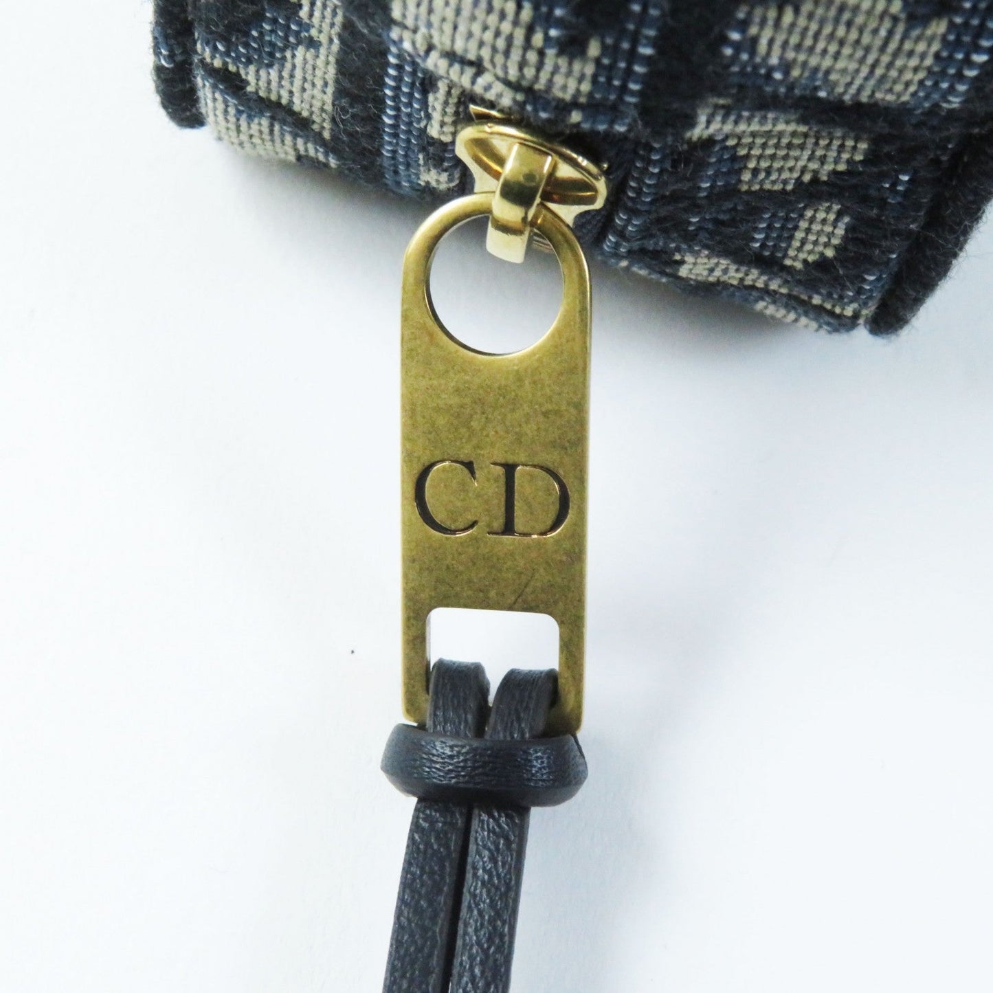 Christian Dior Waist Bag Main: Canvas, Part: Leather Navy Beige Oblique Women Used Authentic