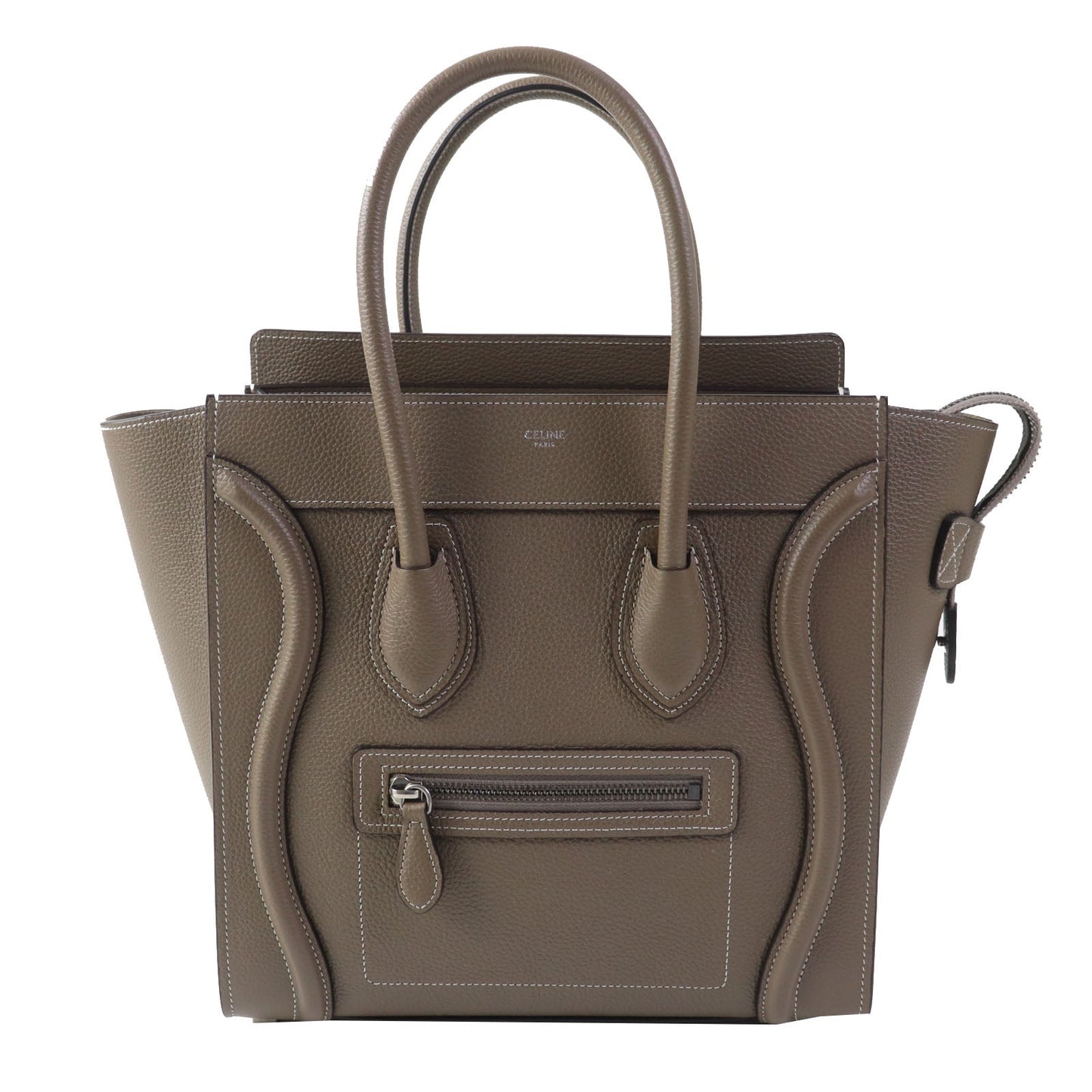 Celine Handbag 18979 Drummed Calfskin Suri (Greige) Luggage Micro Shopper Women Used Authentic