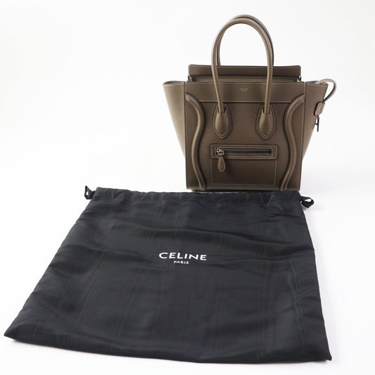 Celine Handbag 18979 Drummed Calfskin Suri (Greige) Luggage Micro Shopper Women Used Authentic