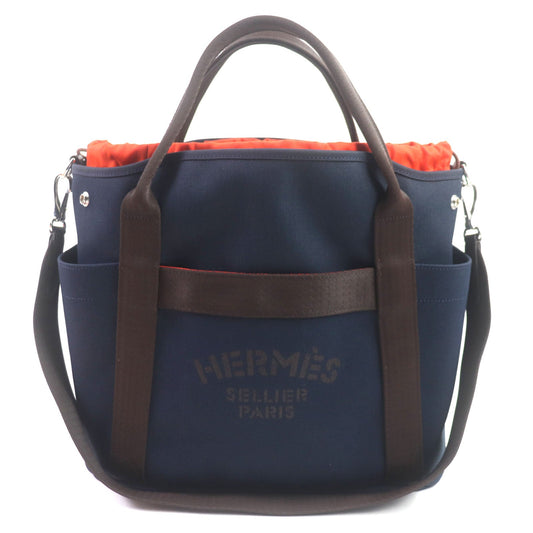 Hermes Tote Bag Main: 62% Polyamide, 26% Cotton, 12% Polyurethane Blue Navy/Feu Sucked Pansage Groom Mens Used Authentic