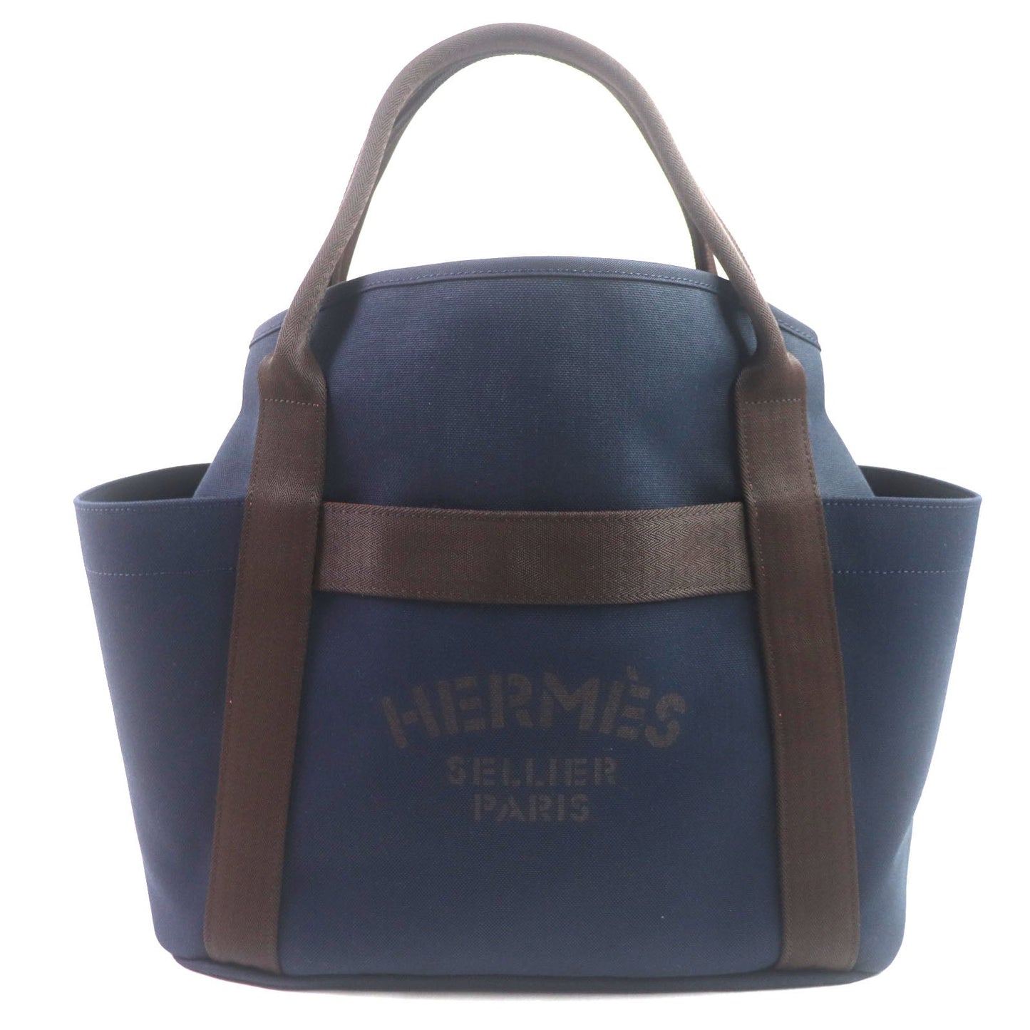 Hermes Tote Bag Main: 62% Polyamide, 26% Cotton, 12% Polyurethane Blue Navy/Feu Sucked Pansage Groom Mens Used Authentic