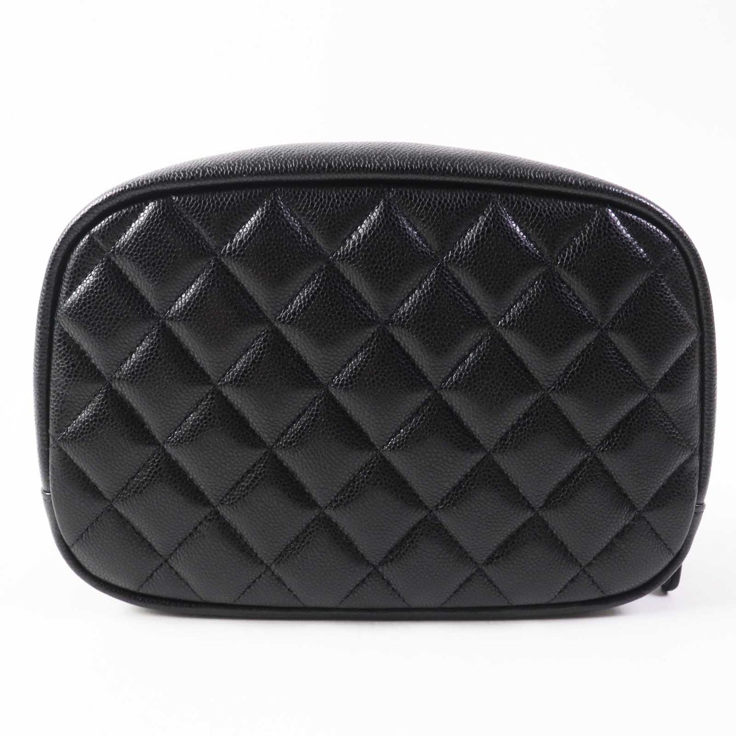 Chanel Pouch A80910 Caviar Skin Black Matrasse Women Used Authentic