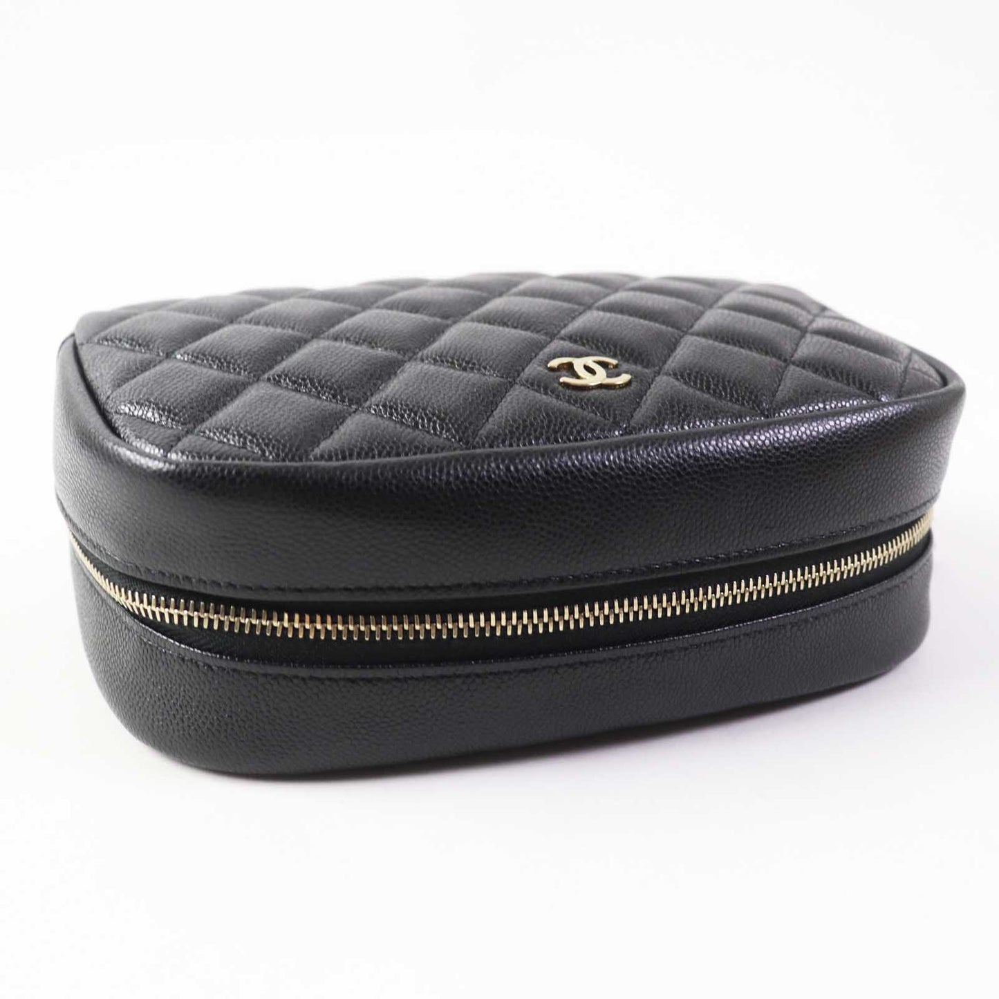 Chanel Pouch A80910 Caviar Skin Black Matrasse Women Used Authentic