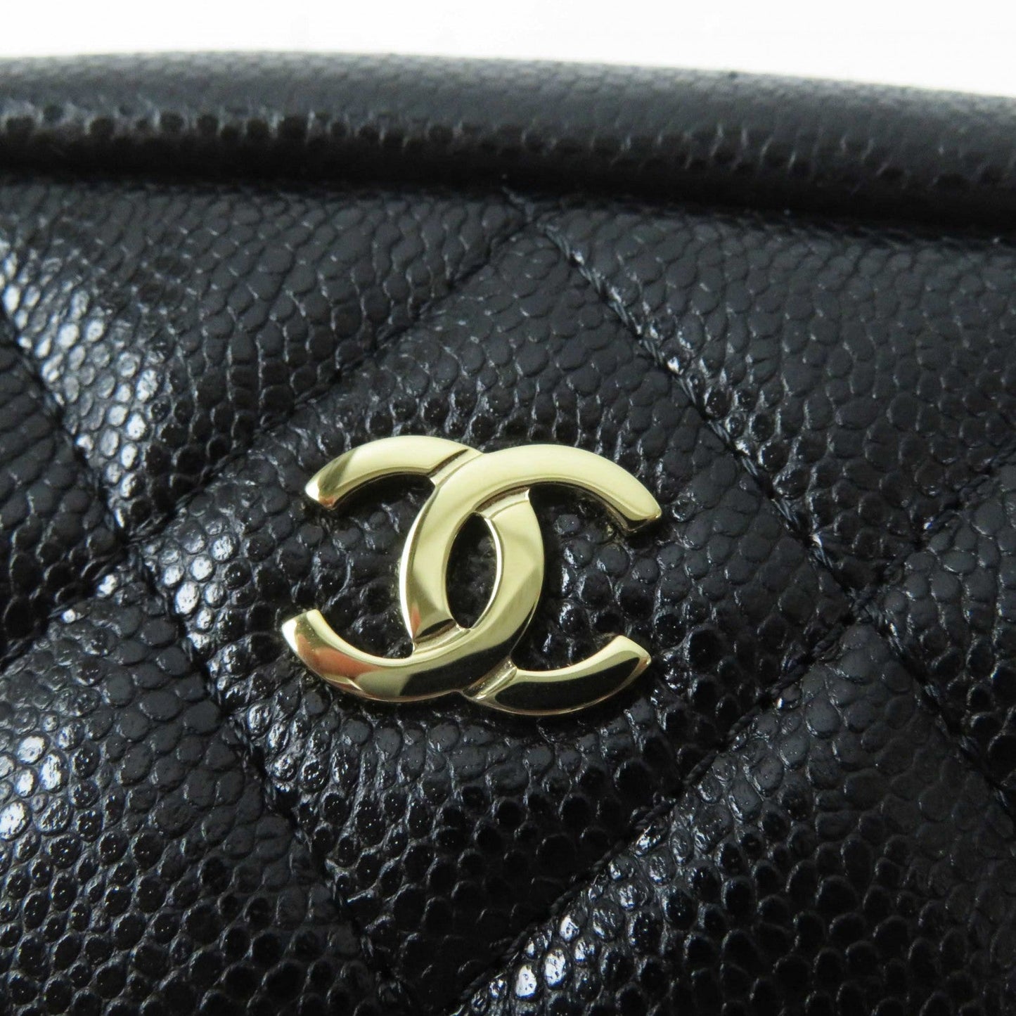 Chanel Pouch A80910 Caviar Skin Black Matrasse Women Used Authentic