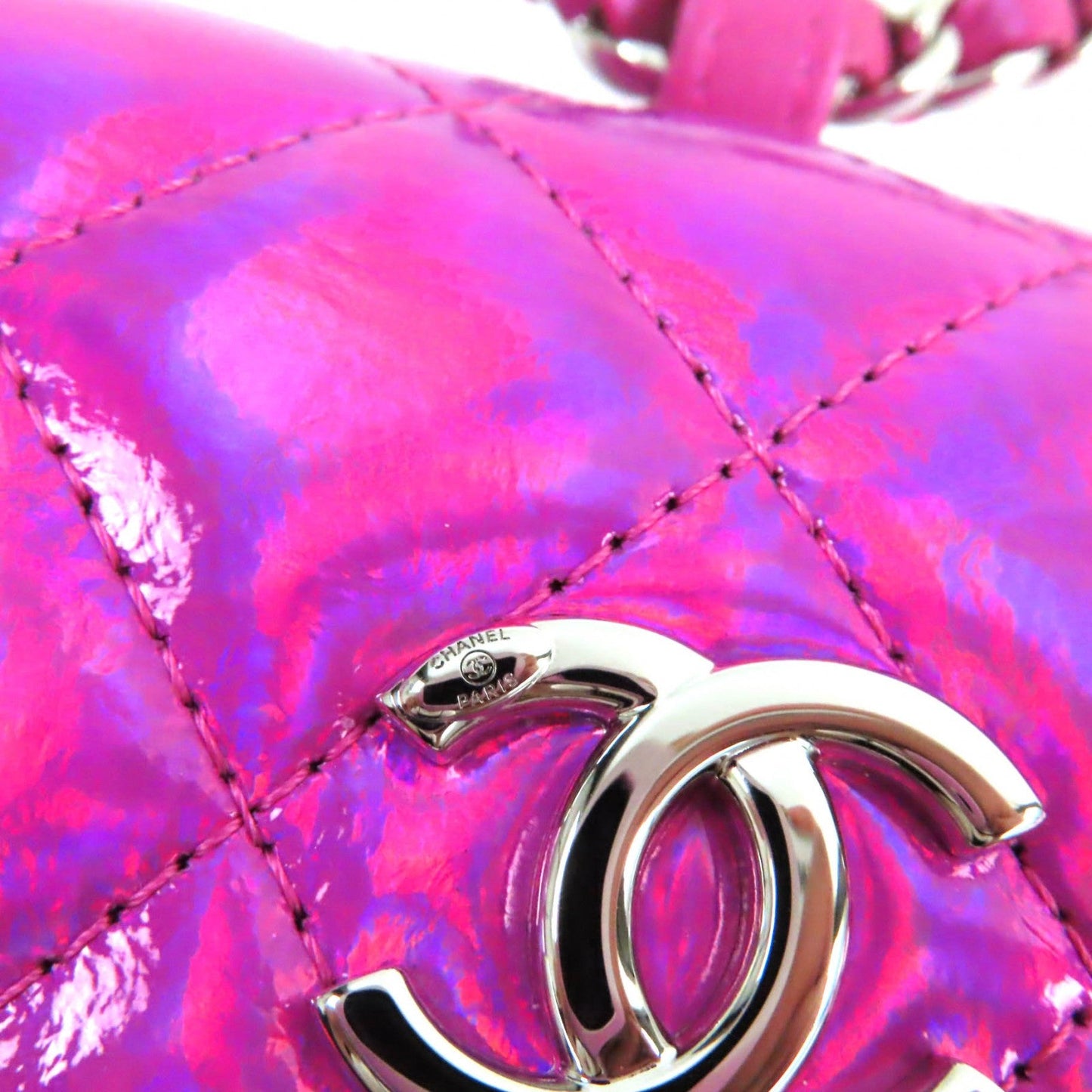 Chanel Pouch H43 Hhuu7 Main: Patent Leather Neon Pink Years Gift 2023 Women Used Authentic