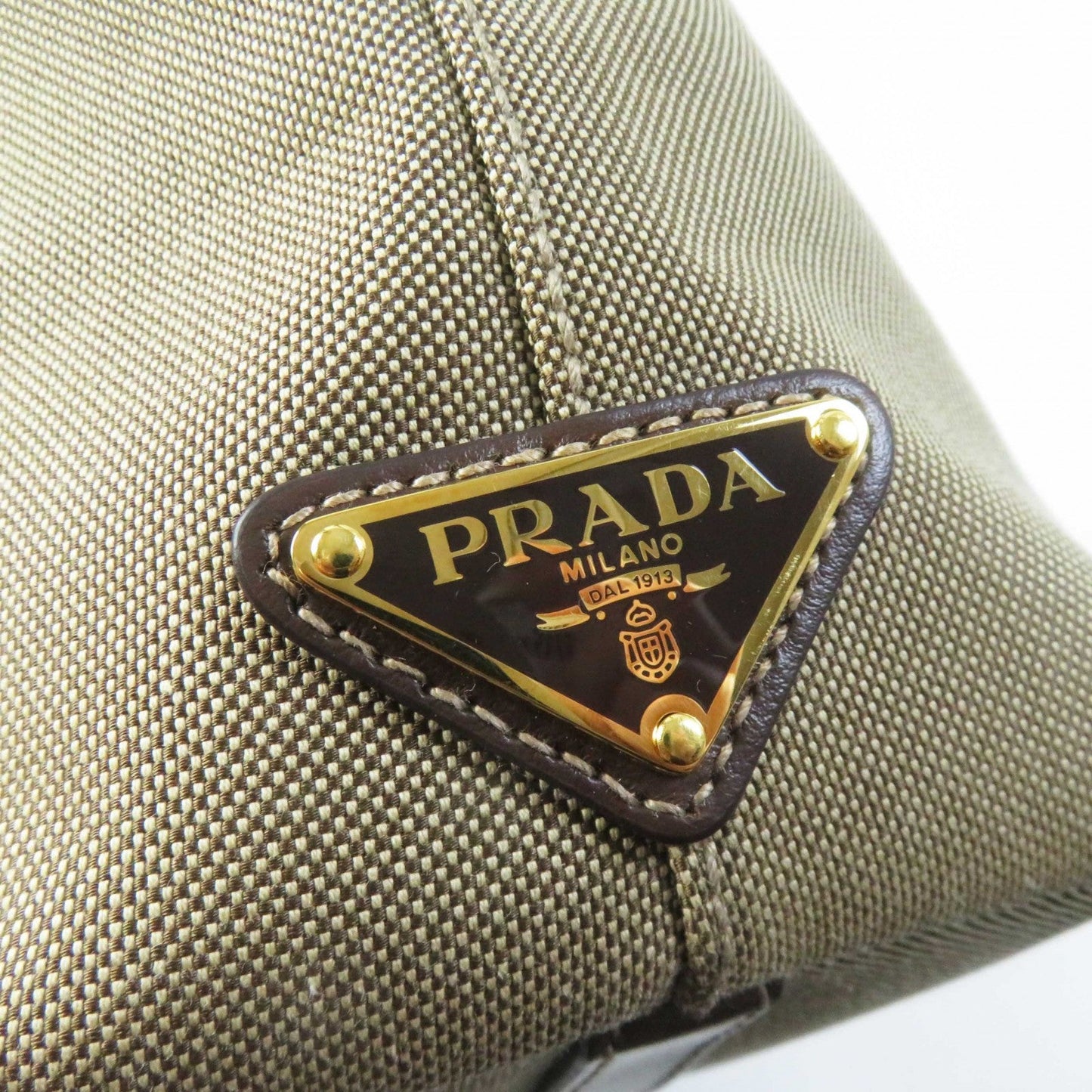 Prada Handbag 1 Ba104 Leather Canvas Beige Brown, Corda Bruciato Logo Jacquard Women Used Authentic