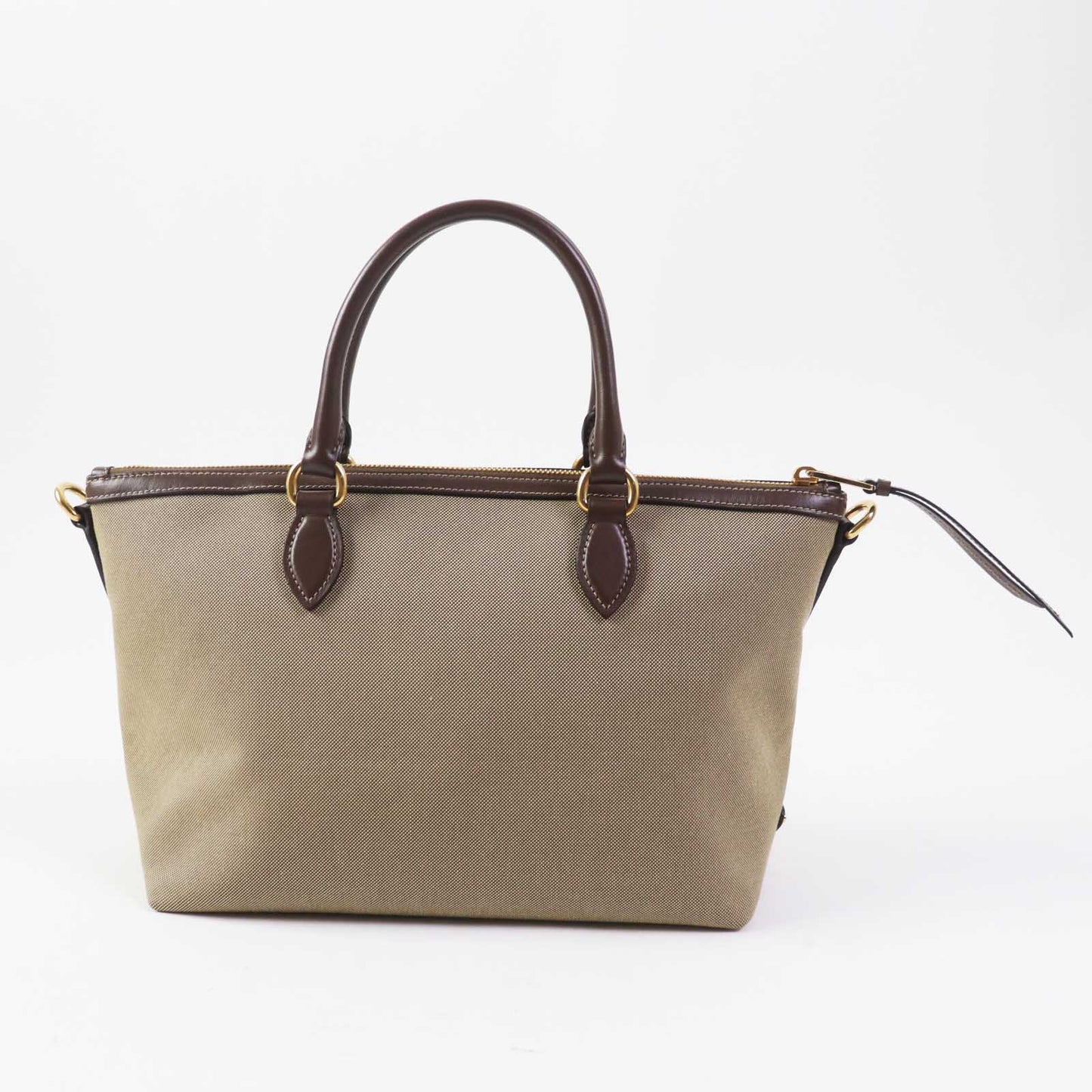 Prada Handbag 1 Ba104 Leather Canvas Beige Brown, Corda Bruciato Logo Jacquard Women Used Authentic