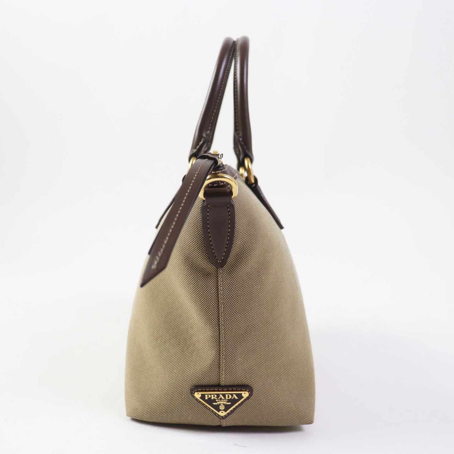 Prada Handbag 1 Ba104 Leather Canvas Beige Brown, Corda Bruciato Logo Jacquard Women Used Authentic