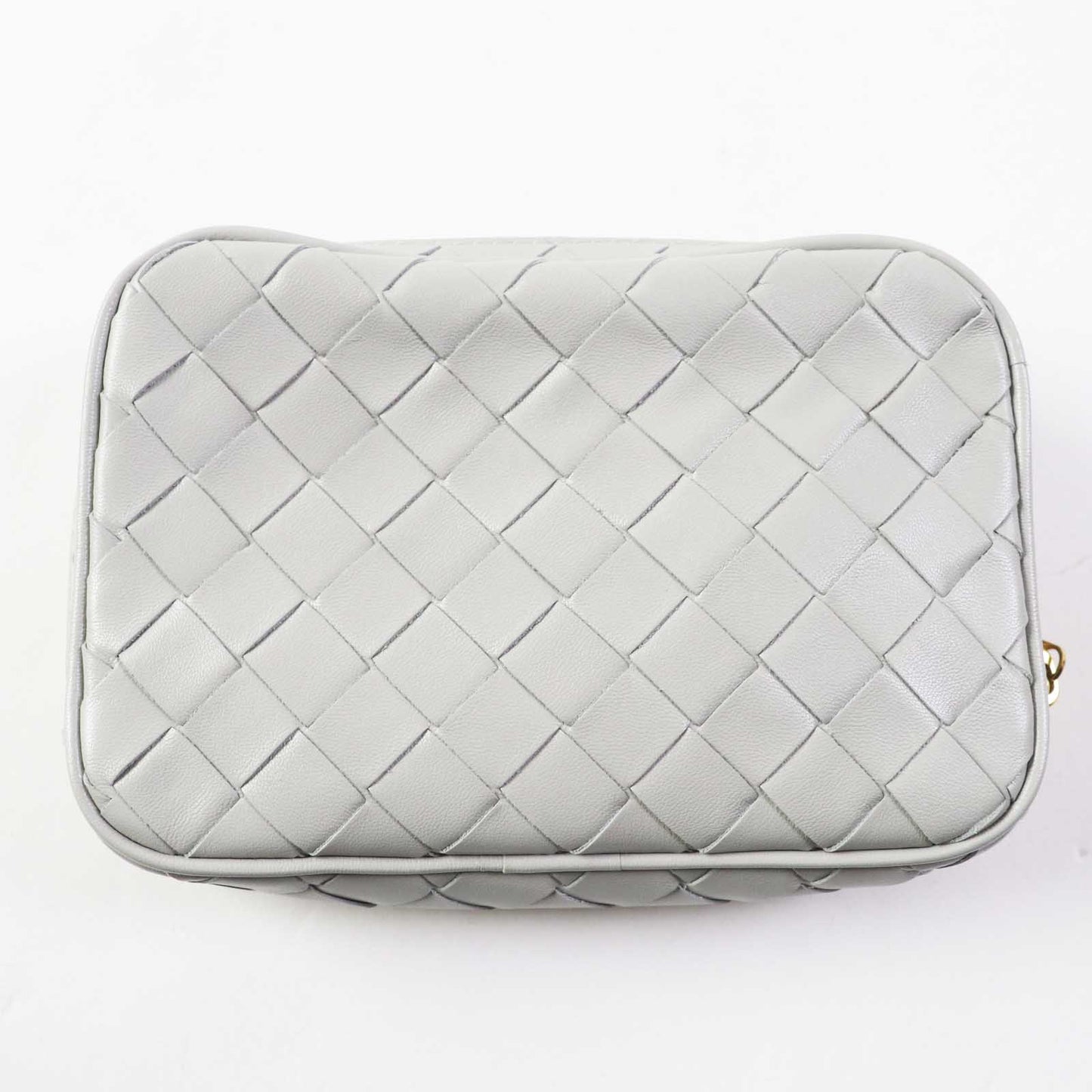 Bottegaveneta Pouch 766231 Main: Leather Agate Grey Small Intrecciato Zipper Pouch Women Used Authentic