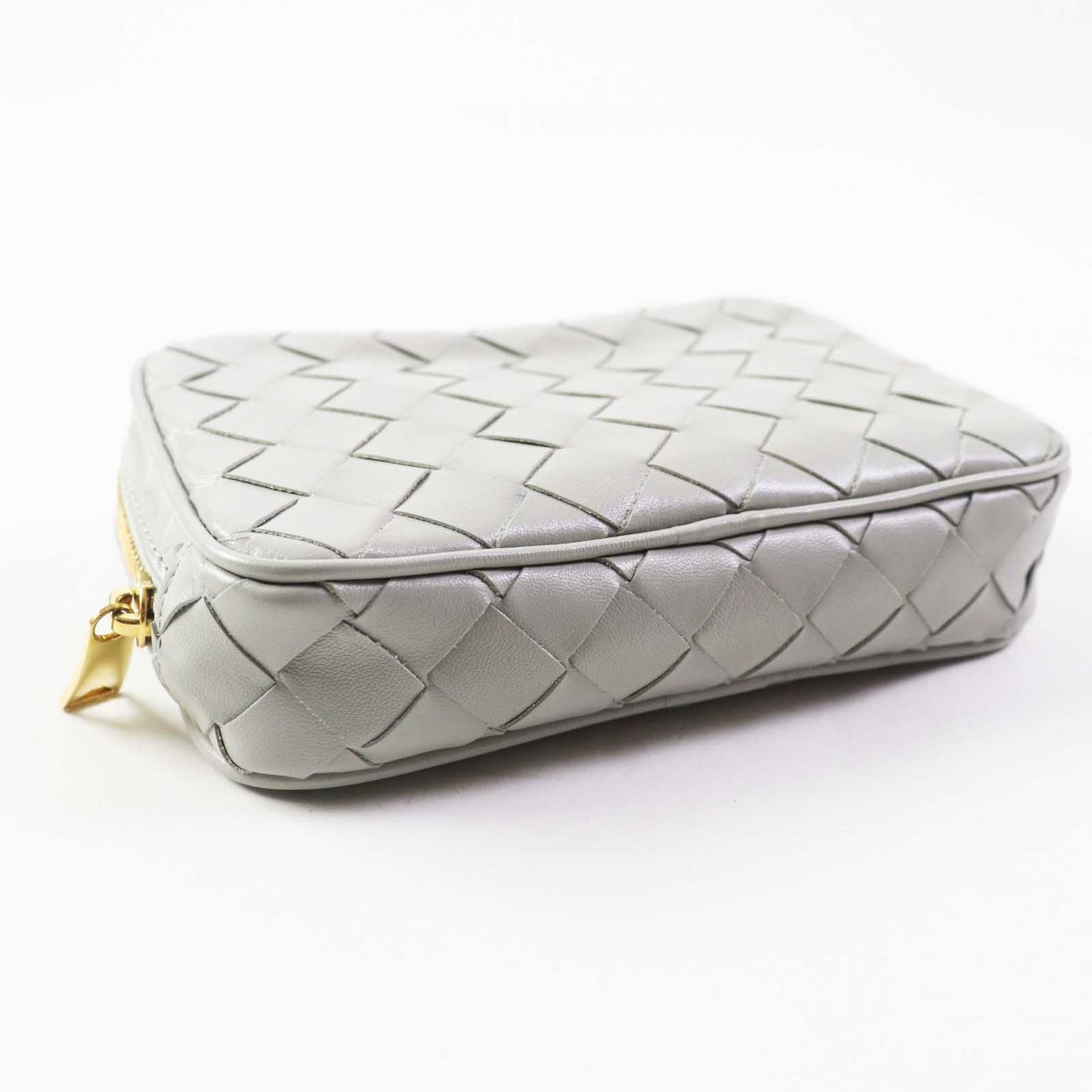 Bottegaveneta Pouch 766231 Main: Leather Agate Grey Small Intrecciato Zipper Pouch Women Used Authentic