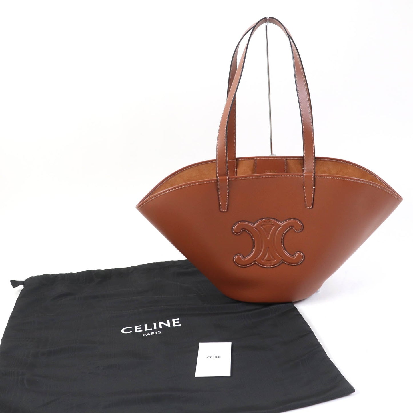 Celine Tote Bag 196953 Du3.04 Lu Main: Smooth Calfskin Tan Cuir Triomphe Kufan Medium Tote Bag Women Used Authentic