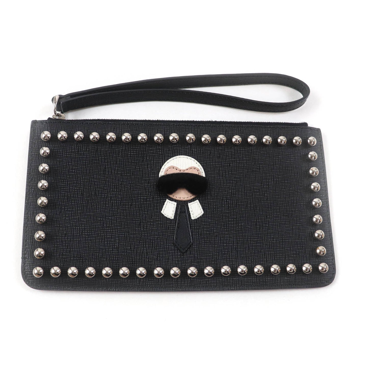 Fendi Pouch 8 M0341 Main: Leather Black Karito Women Used Authentic