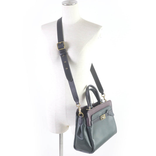 Coach Shoulder Bag C5316 Main: Glove Tanned Leather Bordeaux Green Tate Carryall 29 Colorblock Women Used Authentic