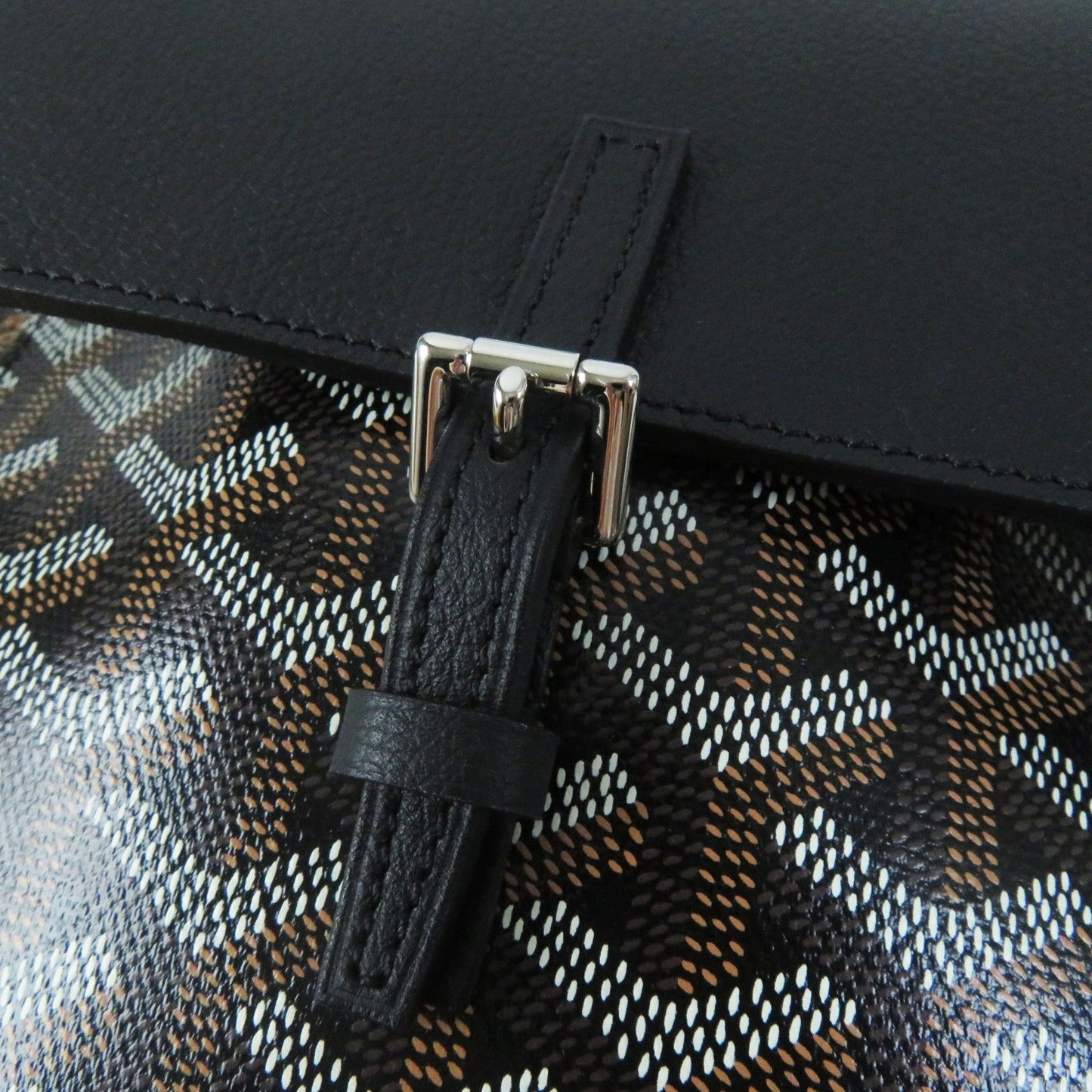 Goyard Backpack Main: Leather, Goyardine Canvas Black Brown Alpin Mini Women Used Authentic