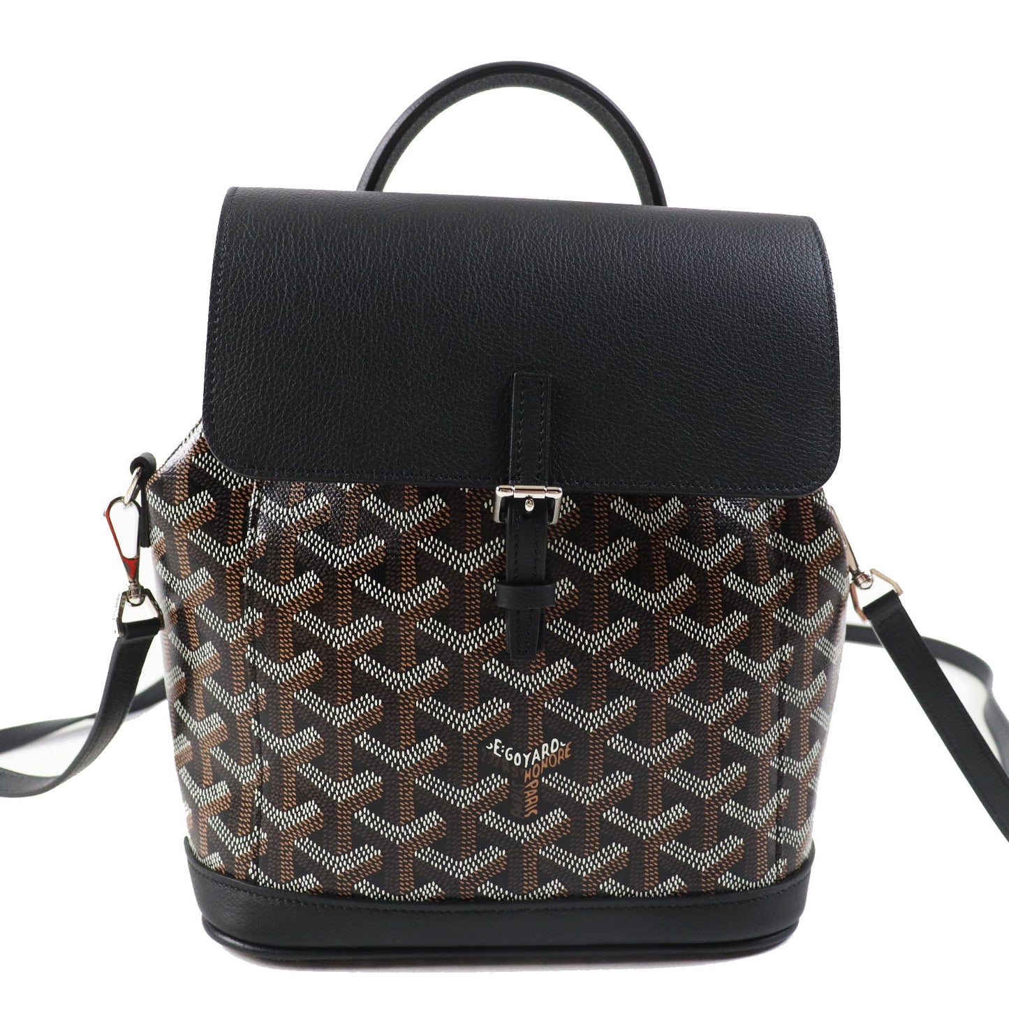 Goyard Backpack Main: Leather, Goyardine Canvas Black Brown Alpin Mini Women Used Authentic