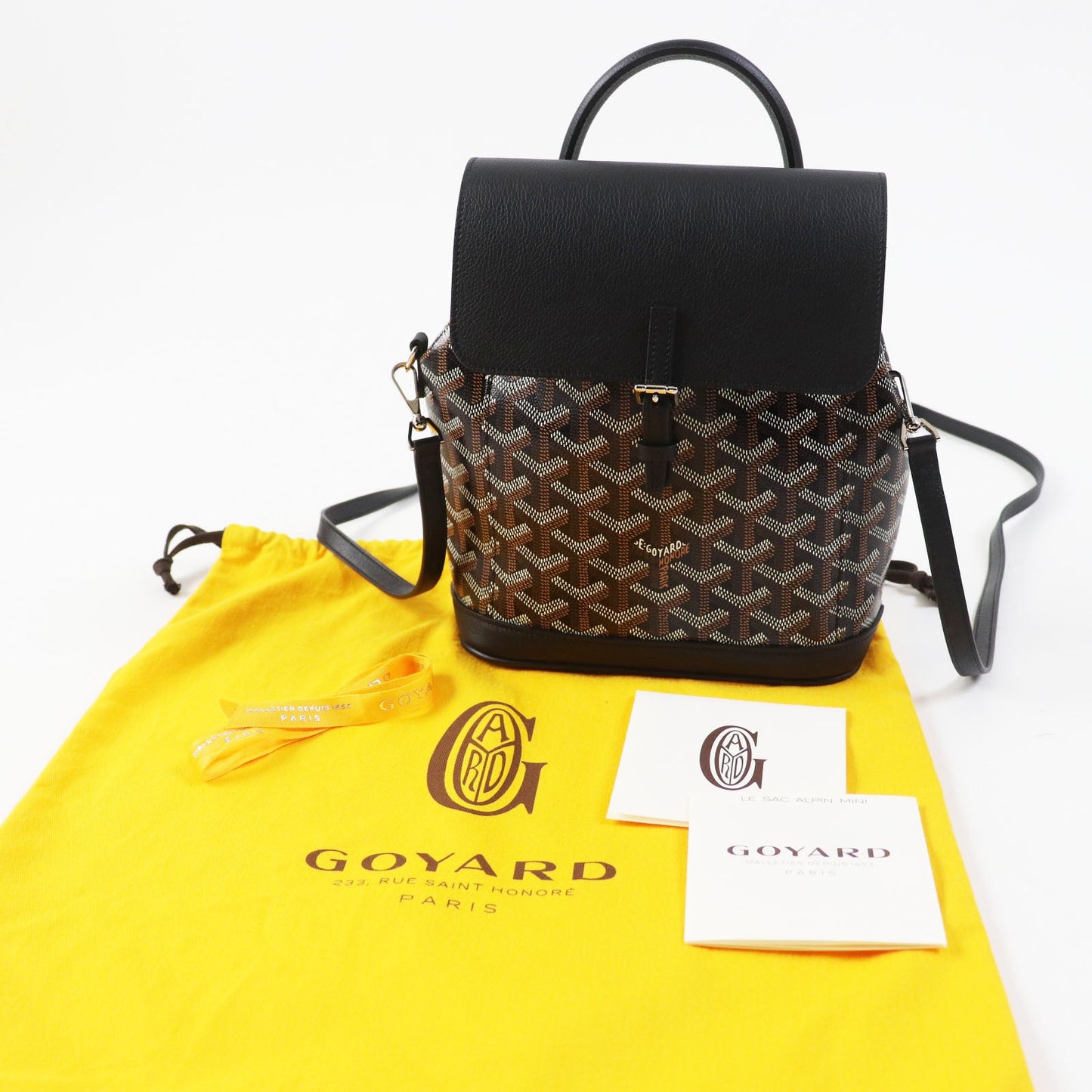 Goyard Backpack Main: Leather, Goyardine Canvas Black Brown Alpin Mini Women Used Authentic