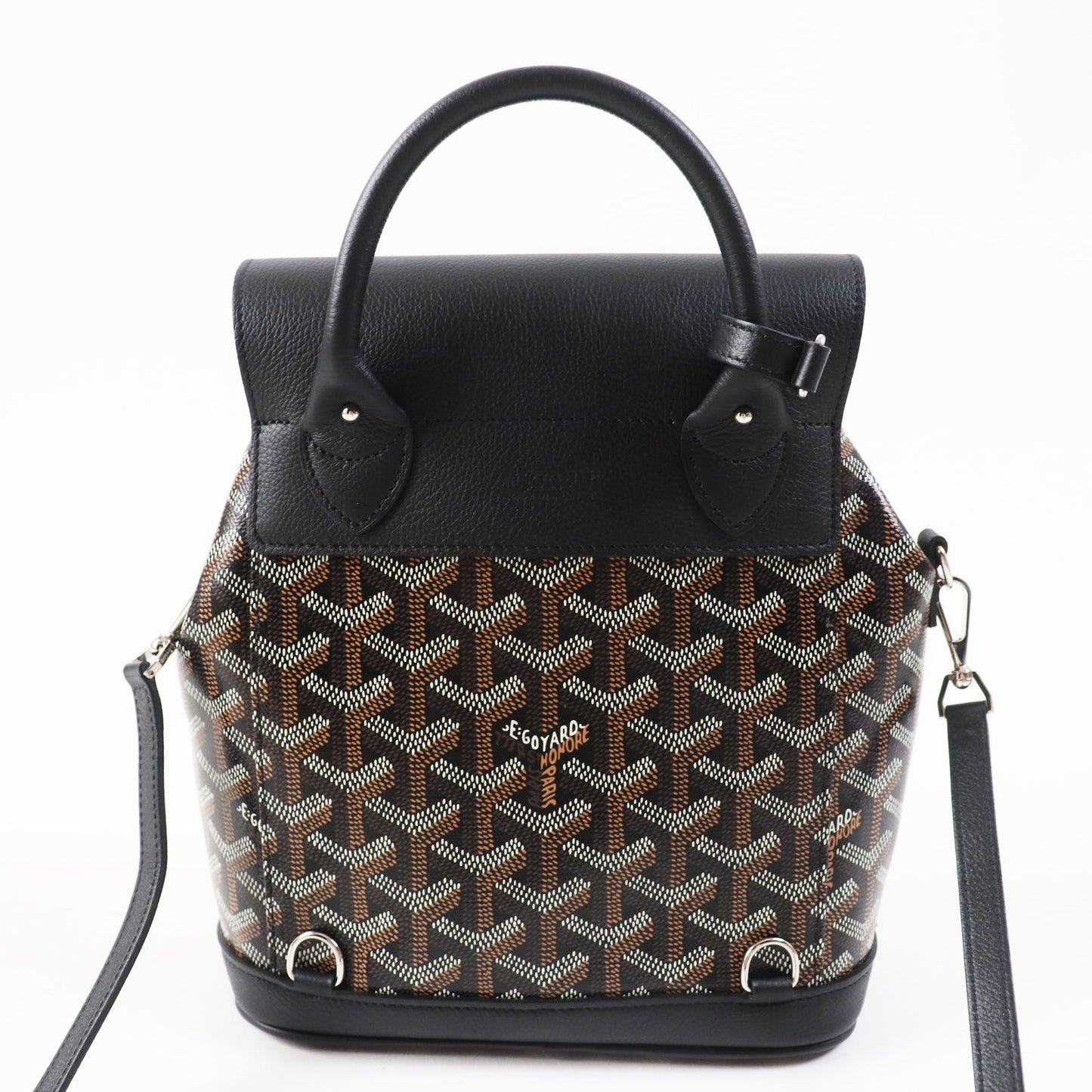 Goyard Backpack Main: Leather, Goyardine Canvas Black Brown Alpin Mini Women Used Authentic