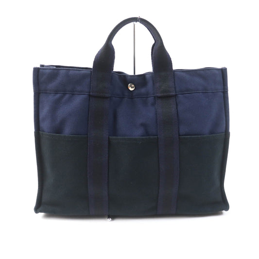 Hermes Tote Bag Main: Cotton Navy Fool Toe Mm Women Used Authentic