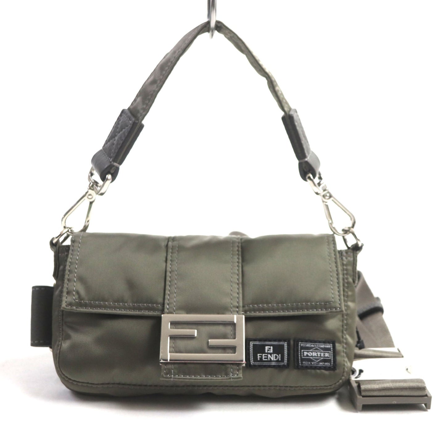 Fendi Sling Bag 7 As138 Main: Nylon, Part: Leather Gray Type Bucket Mini Phone Case Mens Used Authentic