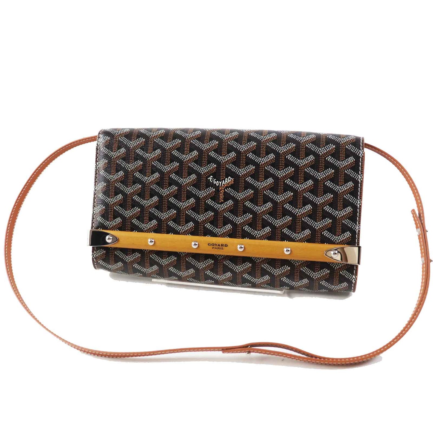 Goyard Shoulder Bag Main: Pvc, Part: Calfskin, Part: Wood Black Brown White Monte Carlo Pm Women Used Authentic