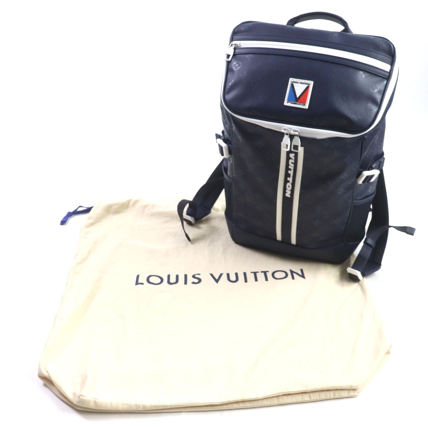 Louis Vuitton M11682 Main: Monogram Storm Canvas Navy Monogram Storm Mountain Backpack Mens Used Authentic