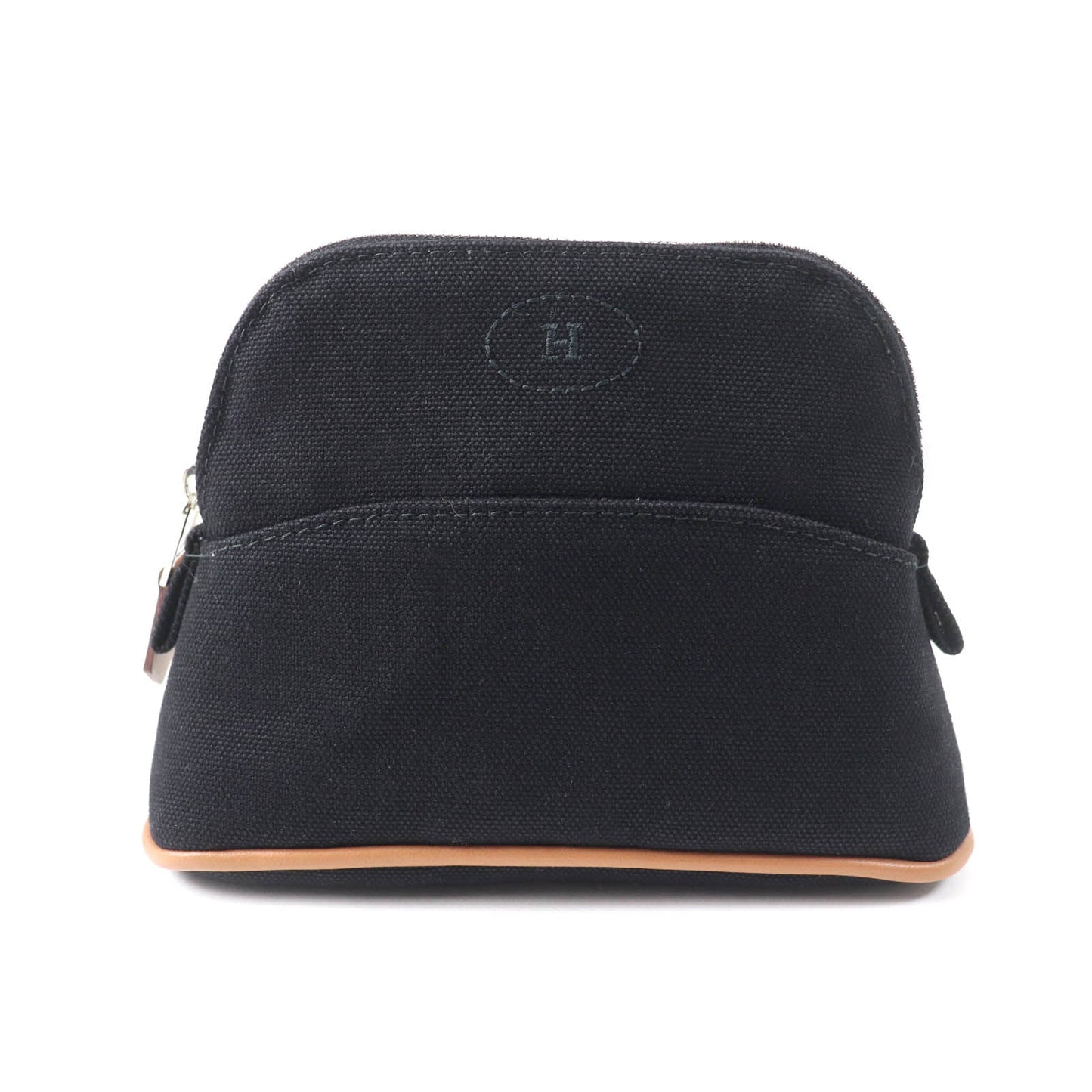 Hermes Cosmetics Pouch Main: Canvas Part: Leather Black Boride Pouch Mini Mini Women Used Authentic