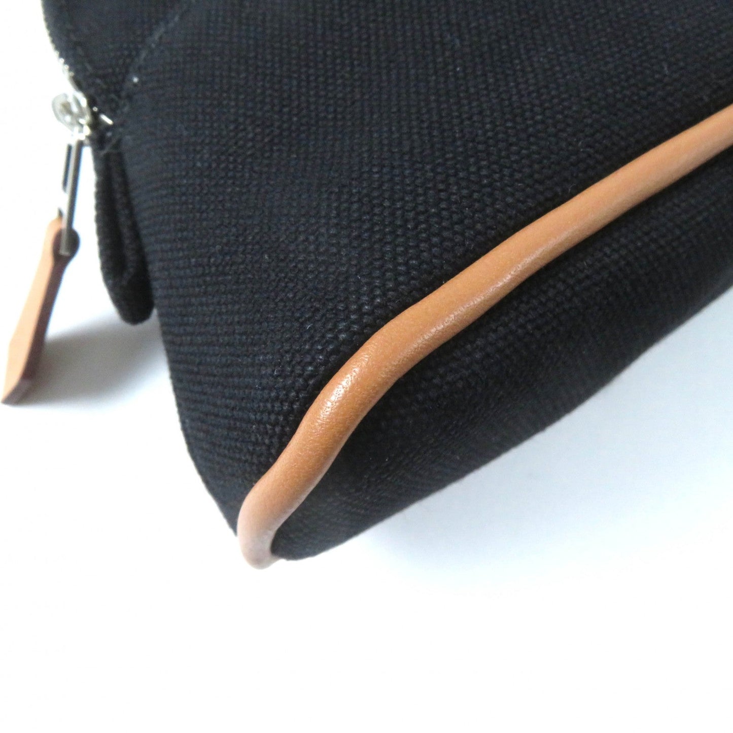 Hermes Cosmetics Pouch Main: Canvas Part: Leather Black Boride Pouch Mini Mini Women Used Authentic