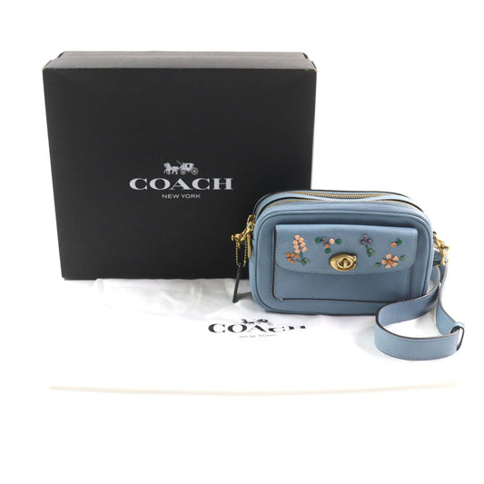 Coach Shoulder Bag C3881 Main: Leather Light Blue Willow Women Used Authentic