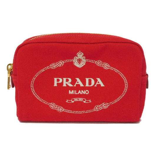 Prada Clutch Bag 1 Na021 20 L F0 N50 Cotton Rosso Red Stripe Unused Logo Canapa Pouch Unisex(unisex) Used Authentic