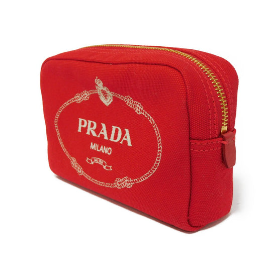 Prada Clutch Bag 1 Na021 20 L F0 N50 Cotton Rosso Red Stripe Unused Logo Canapa Pouch Unisex(unisex) Used Authentic