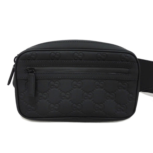 Gucci Sling Bag 771422 Aac4 F 1000 Rubber Effect Leather X Cotton Linen Black Current Waist Pouch, In Good Condition Gg Logo Embossed Gg Rubber Effect Belt Bag Unisex(unisex) Used Authentic