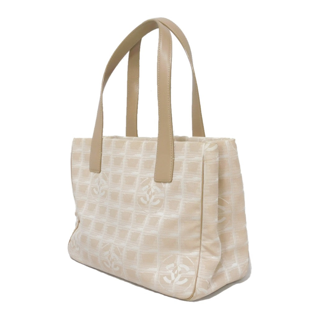 Chanel Tote Bag A20457 Nylon Jacquard X Calfskin Beige Coco Mark New Travel Line Tote Pm