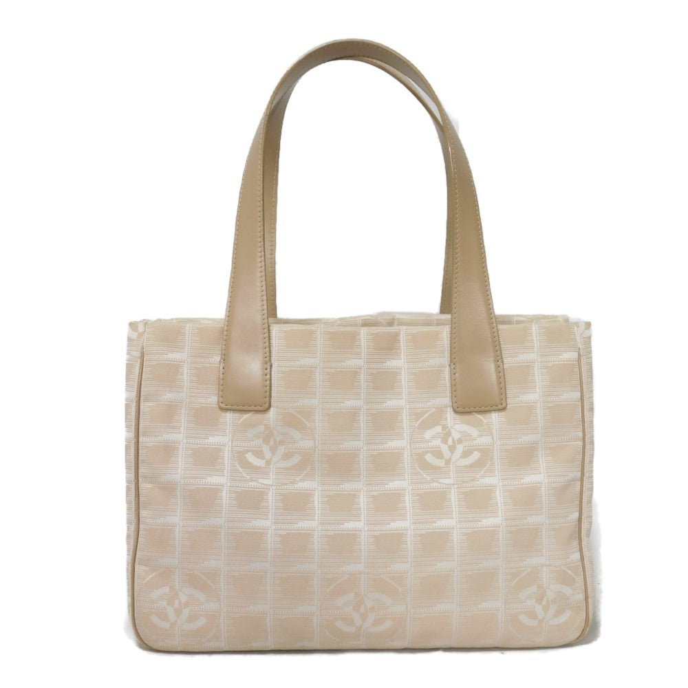 Chanel Tote Bag A20457 Nylon Jacquard X Calfskin Beige Coco Mark New Travel Line Tote Pm