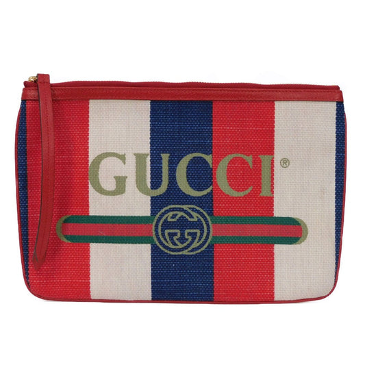 Gucci Clutch Bag 524788 9 Sbcg 9093 Baiadella Linen Canvas X Calfskin Leather Tricolor Logo Stripe Baiadera Pouch Mens Used Authentic