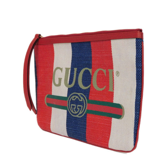 Gucci Clutch Bag 524788 9 Sbcg 9093 Baiadella Linen Canvas X Calfskin Leather Tricolor Logo Stripe Baiadera Pouch Mens Used Authentic