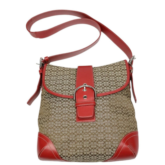 Coach Shoulder Bag 6377 Canvas Red X Brown Signature Crossbody