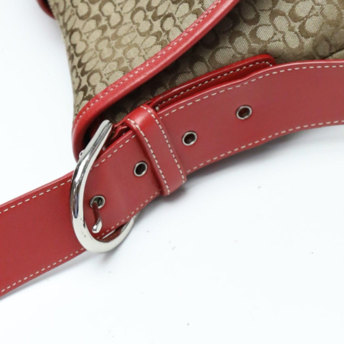 Coach Shoulder Bag 6377 Canvas Red X Brown Signature Crossbody