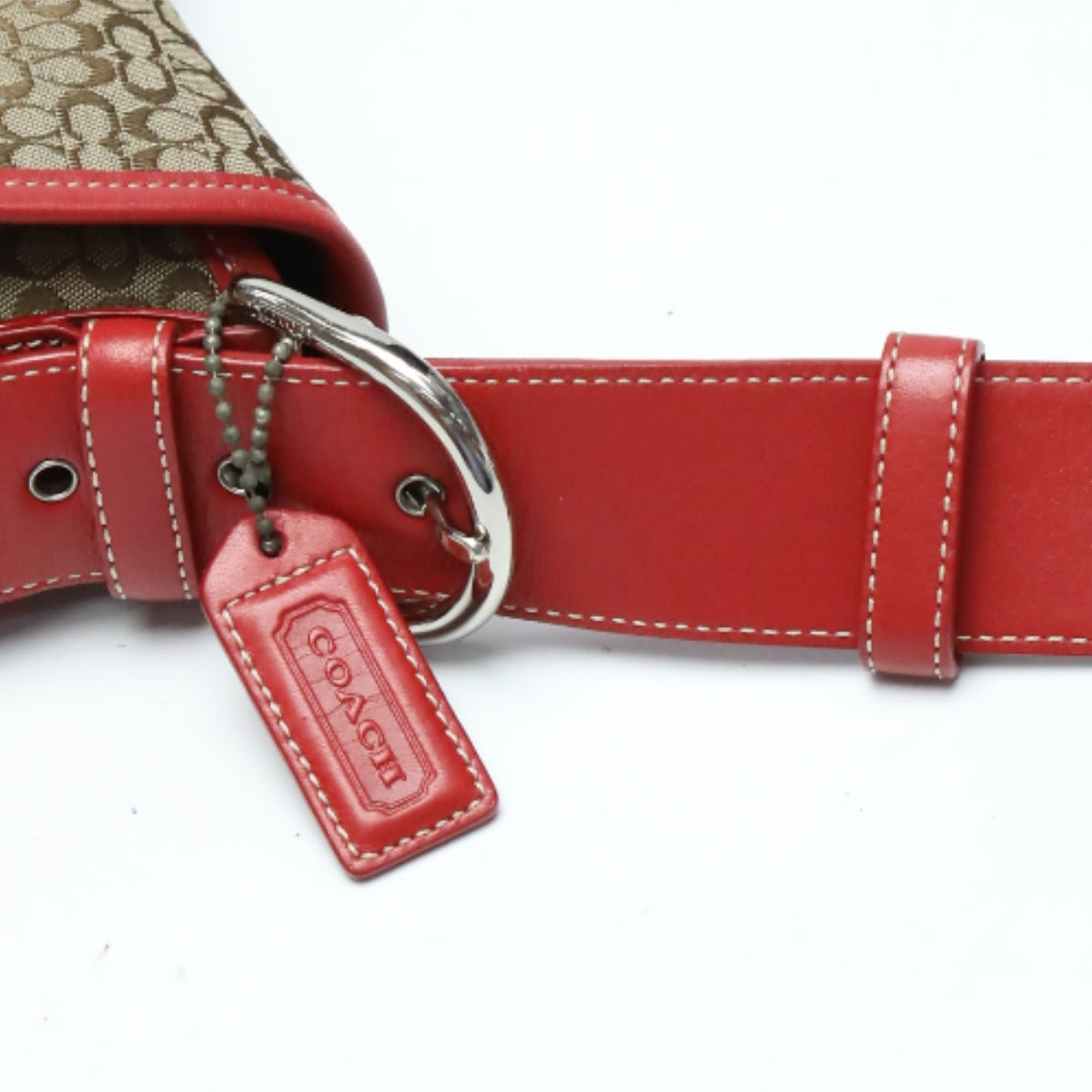 Coach Shoulder Bag 6377 Canvas Red X Brown Signature Crossbody