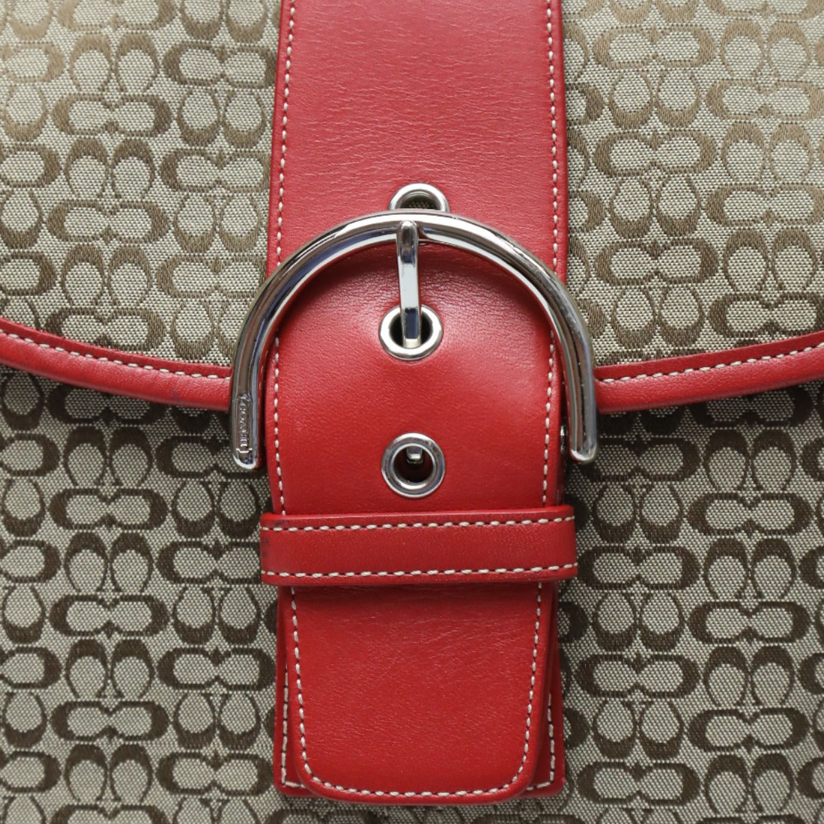 Coach Shoulder Bag 6377 Canvas Red X Brown Signature Crossbody