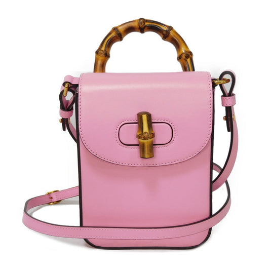 Gucci Handbag 702106 Uzy0 T 5814 Smooth Calfskin Leather Pink Smooth Calfskin 3 Way Backpack Bamboo Mini Shoulder Bag Women Used Authentic