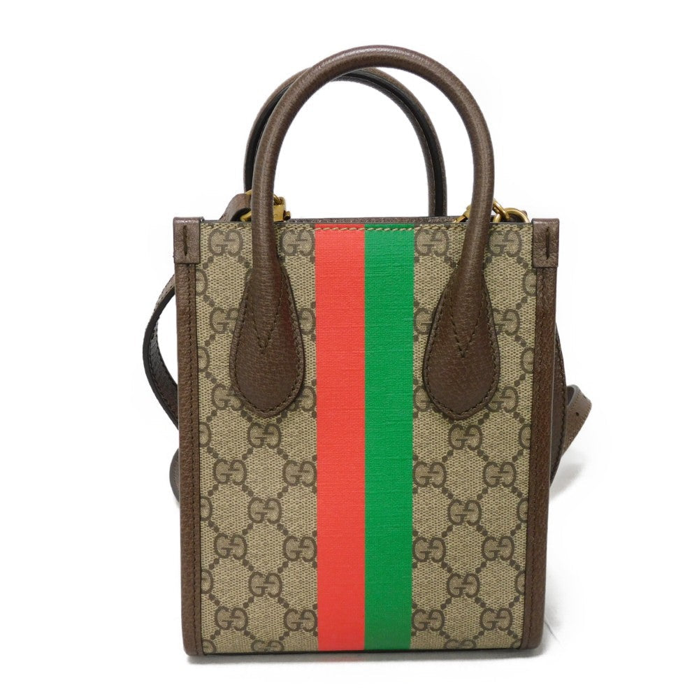 Gucci Tote Bag 671623 Us7 Ec 9396 Gg Supreme Canvas (Polyurethane Processing) X Calfskin Leather Beige Web Stripe 2 Way Shoulder Bag Gg Supreme Tiger Gg Mini Tote Women Used Authentic