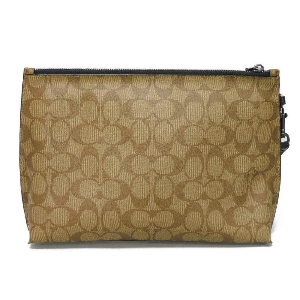 Coach Clutch Bag F88114 Signature Canvas (Pvc Coating) Beige Embossed Patch Black Multi Handle Strap Signature Star Wars Pouch Mens Used Authentic