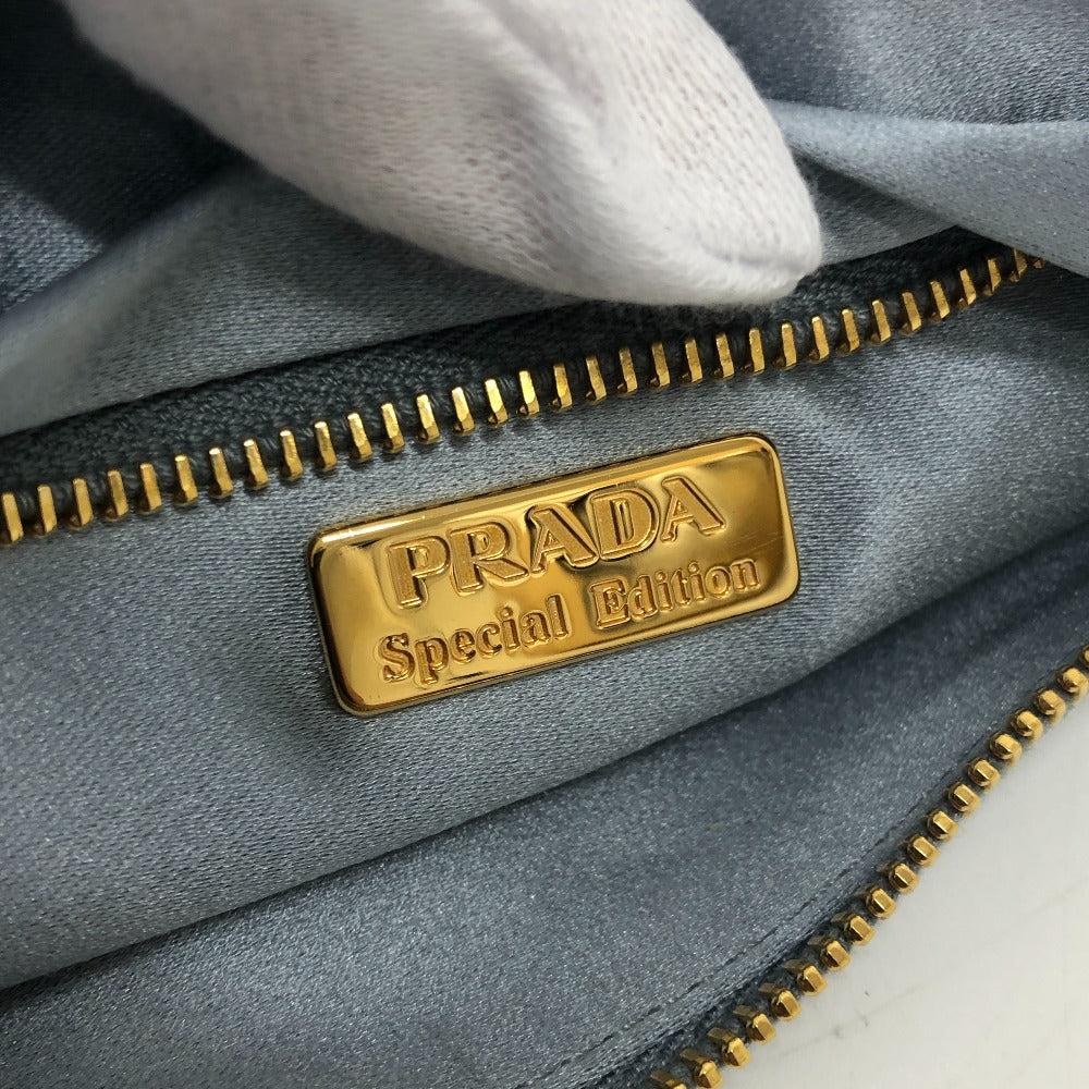 Prada Pouch 1 N1774 Satin Gray Women Used Authentic