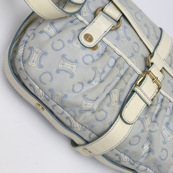 Celine Shoulder Bag Canvas, Leather Light Blue Diagonal Women Used Authentic