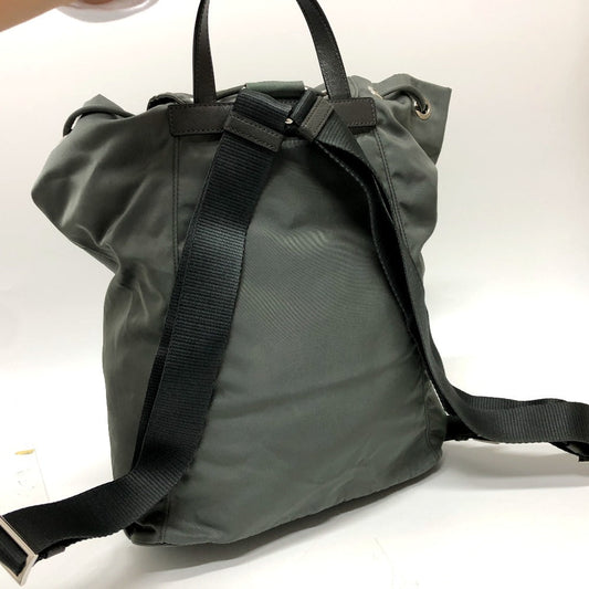 Prada Backpack Bz0032 Leather Gray Triangle Logo Women Used Authentic